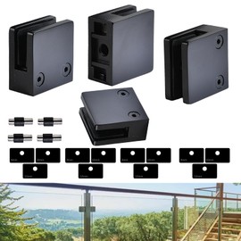 Glass Clamp－4PCS Adjustable Glass Shelf Bracket, 1/3 "-1/2 " 304 Stainless Steel Glass Clamps, Glass Clamp Bracket is Suitable for Railing, Stairs, Glass Wall, All Kinds of Glass (Black-4pcs)