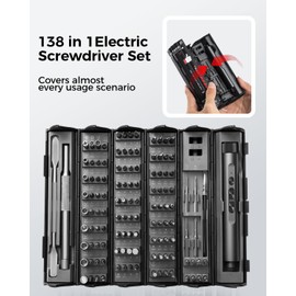 VMAN Electric Screwdriver Kit, 138 in 1 Precision Electric Screwdriver, 120 S2 Metal Magnetic Bits, LED Light, 3.7V Rated Voltage, Repair Tool Kit for Phone Watch Camera Laptop PC, Black-Red