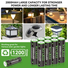 Kruta NiMH Rechargeable AA Batteries, 2000mAh 1.2V NiMH High Capacity Double AA Solar Rechargeable AA Batteries for Outdoor Solar Lights - Recharge up to 1200 Times, Pre-Charged (AA 2000mAh - Pack 12)