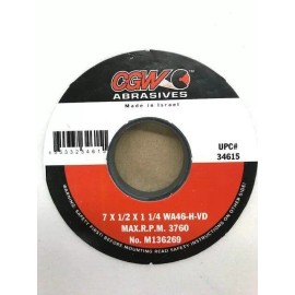 CGW 7" x 1/2" x 1-1/4" 46H SURFACE GRINDING WHEEL WHITE ALUMINUM OXIDE CGW #34615