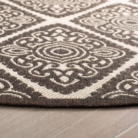 SAFAVIEH Linden Collection LND132B Trellis Indoor/ Outdoor Non-Shedding Easy Cleaning Patio Backyard Porch Deck Mudroom Area Rug, 6'7" x 6'7" Round, Natural / Brown