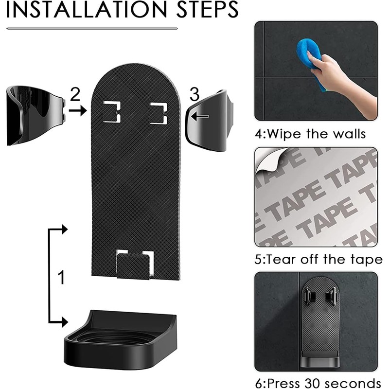 AQQUP 調節可能な電気シェーバーホルダー 壁取り付け 2パック 粘着式カミソリハンガー 電気カミソリ バスルームシャワーオーガナイザー ブラック