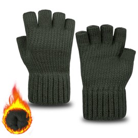 ehsbuy Fingerless Gloves for Men Thermal Soft Fleece Lined Half Finger Winter Warm Knitted Gloves for Working Driving Cycling Outdoor Sports