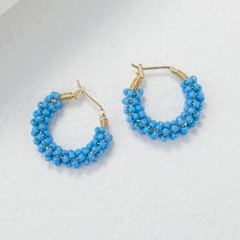 KELITCH Colourful Pearl Earrings Round Hoop Earrings 18K Gold Huggie Earring for Women, Bead, No-Gem-Tye