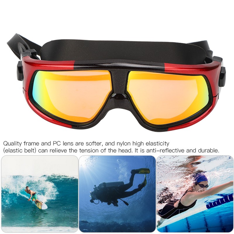 Adult Large Frame Waterproof Antifog Swimming Goggles Electroplate Plain Glass
