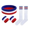 3-Piece Headband and Bracelet Set, 1 Pair of Socks, Striped Sweatband, Sweat-Absorbing Sports Bracelet, Colour Clip Headband, Soft Elastic Socks, Suitable for Sports and Fitness