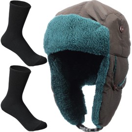 Geyoga Winter Hat Christmas Vacation Hat Cousin Costume and Insulating Socks Set Trapper Hat Windproof Cap with Earmuffs