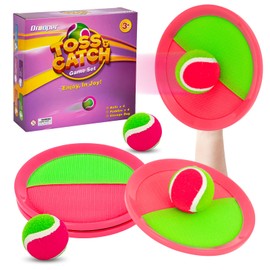 Qrooper Kids Outdoor Toys - Toss and Catch Game Set, Outside Yard Camping Beach Pool Toys Games for Boys Girls 3 4 5 6 7 8 9 10 Year Old, 4 Paddles 4 Balls (Pink+Pink)
