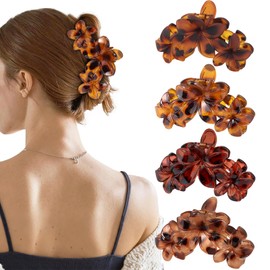 4Pcs Flower Hair Clips for Women, Hawaiian Plumeria Large Claws Clips with Strong Hold, Neutral Colors Non-slip Hair Claws for Thick Thin Hair, Cute Beach Hair Accessories