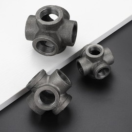 3/4" Pipe Fittings 6-Way Side Outlet Tee - Home Expert 10 Pack Malleable Cast Iron Threaded Pipe Fittings 6-Way Side Outlet Cross for Industrial Pipe Shelves Bracket Vintage Pipe Furniture