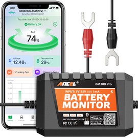 ANCEL BM Series 24V 12V 6V Battery Monitor - BM300 Pro Bluetooth 5.3 Battery Monitor with Charging, Cranking System Test & Alarm - IP67 Waterproof Voltmeter for Trucks, Cars, Motorcycles, Boats