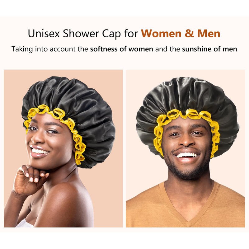 mikimini Extra Large Black Shower Cap for Women and Men,