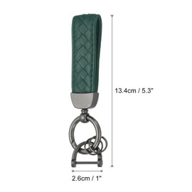 PATIKIL Leather Car Keychain, Genuine Key Chain Holder Universal Decorative 360 Degree Rotatable Key Fob with Black Anti-Lost D-Ring and Screwdriver for Men and Women, Dark Green