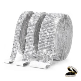 3 rollos de cintas autoadhesivas de diamantes de imitación, tiras plateadas de diamantes de imitación de 3 yardas, rollo de cinta de diamantes de imitación con diamantes de imitación brillantes para