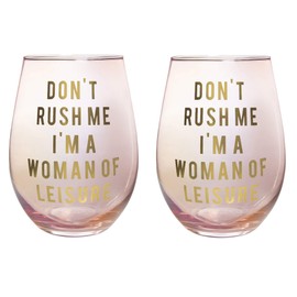 Get Bullish Don't Rush Me, I'm a Woman Of Leisure Stemless Wine Glass in Rose and Gold | 20 0z. | Set of 2