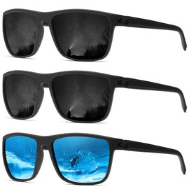 SPEEDHYUN Classic Polarized Sunglasses for Men Square Lightweight Sun Glasses with UV Protection A755 (Black/black/blue)