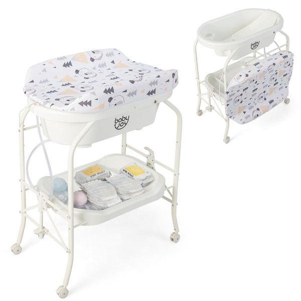 BABY JOY Baby Bathtub with Changing Table, Foldable Infant Diaper