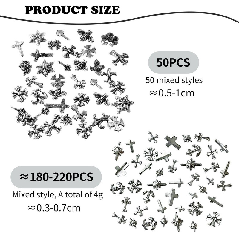 2 Sets Cross Nail Art Accessories, Retro Metal Nail Art