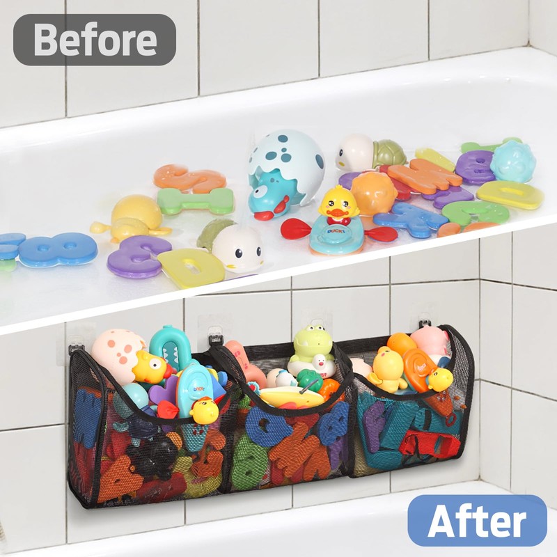 Goowin Bath Toy Storage, Bath Toy Holder, 3 Compartment Large