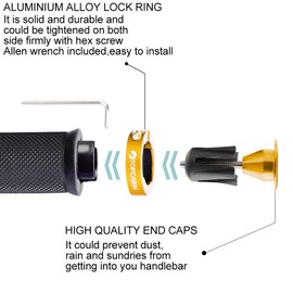 TOPCABIN Bicycle Handlebar Grips, Ergonomic Design, Mountain Bike / BMX Handlebar Grips, 1 Pair with 2 Aluminium Lock-On End Caps