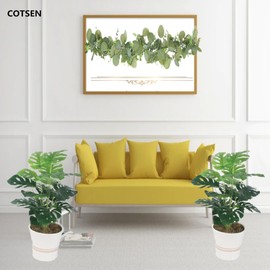 COTSEN 2Pcs Artificial Monstera Deliciosa Plant Fake Tropical Palm Tree 29inch Artificial Fake Monstera Turtle Leaf Plants Family Office Wedding Party Decor