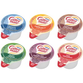 Nestle Coffee mate Liquid Creamer Singles Variety Pack, Original, French Vanilla, Hazelnut, Irish Crème, Italian Sweet Crème, Vanilla Caramel, 6 flavors x 30 ct, 180/Box