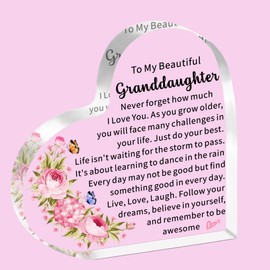 SDOFY Granddaughter Gifts Granddaughter Heart Shaped Acrylic Plaque Gifts for Teenage Girls Birthday Gifts for Granddaughter Graduation Christmas Gifts