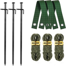 Tree Stake Kit, Heavy Duty Tree Stake Kits Include 3 PCS Steel Stakes(11.8 Inch), Tree Straps(15.8inch), and Rope (13.12 Feet) for Supports Kits for Young Trees Against Bad Weather