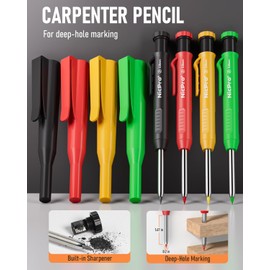 Nicpro 4 Pack Carpenter Pencil with Sharpener & Cap, Mechanical Carpenter Pencils Set with 52 Refill, Deep Hole Marker Woodworking Pencils, Heavy Duty Construction Pencils for Architect-With Case