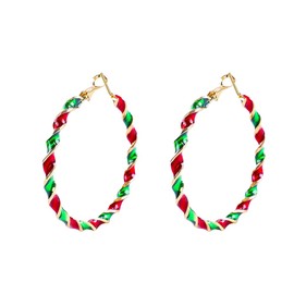 Dainty Candy Christmas Ornament Wreath Twist Hoop Earrings for Women Sensitive Ears Fashion Red Green Enamel Huggie Hoops Hypoallergenic Hooped Party Festival Jewelry Gifts 30mm 40mm 50mm 60mm (50mm)