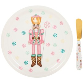 Mary Square Pink Nutcracker Candies 9 inch Ceramic Christmas Serving Platter with Spreader
