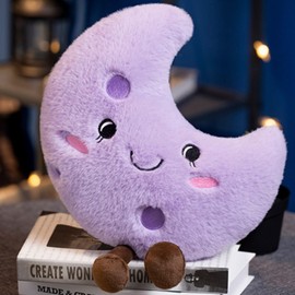 OUKEYI Sun Shaped Plush Pillow,Smiling fun filled sun, stars, moon, cloud shaped plush toys for home decoration, as birthday gifts for children and girls (Moon)