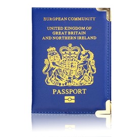 YzmrBdqc Passport Holder, UK Passport Cover Holders Protector, UK PU Leather Passport Cover, PU Leather Travel Passport Wallet, Travel Documents Organizer, for Women and Men (Navy Blue)