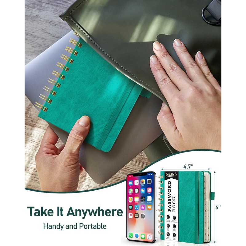 WEMATE Spiral Password Book with Alphabetical Tabs, Small Password Keeper