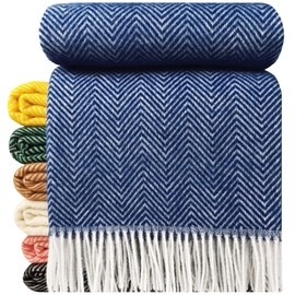 STTS International Tirol Wool Blanket, 100% Virgin Wool, Throw, 140 x 200 cm, Bedspread, Virgin Wool Blanket, Wool Plaid, Tyrol, Available in Many Colours (Blue (D-M)