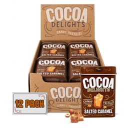 Cocoa Delights Salted Caramel Candy Pastilles - 30 Count Tin (Pack of 12) | Vegan, Gluten Free & Kosher Certified | Travel Size Bulk Candy Tins, All Natural Flavor Snacks with Real Dutch Cocoa