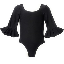 Black Bodysuit for Flamenco and Adult Dance, Black, XL
