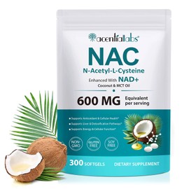 NAC Supplement 600mg with NAD+ & MCT Oil – N-Acetyl L-Cysteine Antioxidant for Glutathione Support – Liver Health & Cellular Energy Support – 300 Softgels – Non-GMO, Gluten Free – 100 Day Supply