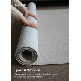 Baby Care Play Mat (Medium, Hygge - Spore & Wooden) 73’’ x 49’’ Original One-Piece Reversible Rollable Waterproof Play Mat for Infants, Babies, Toddler, and Kids