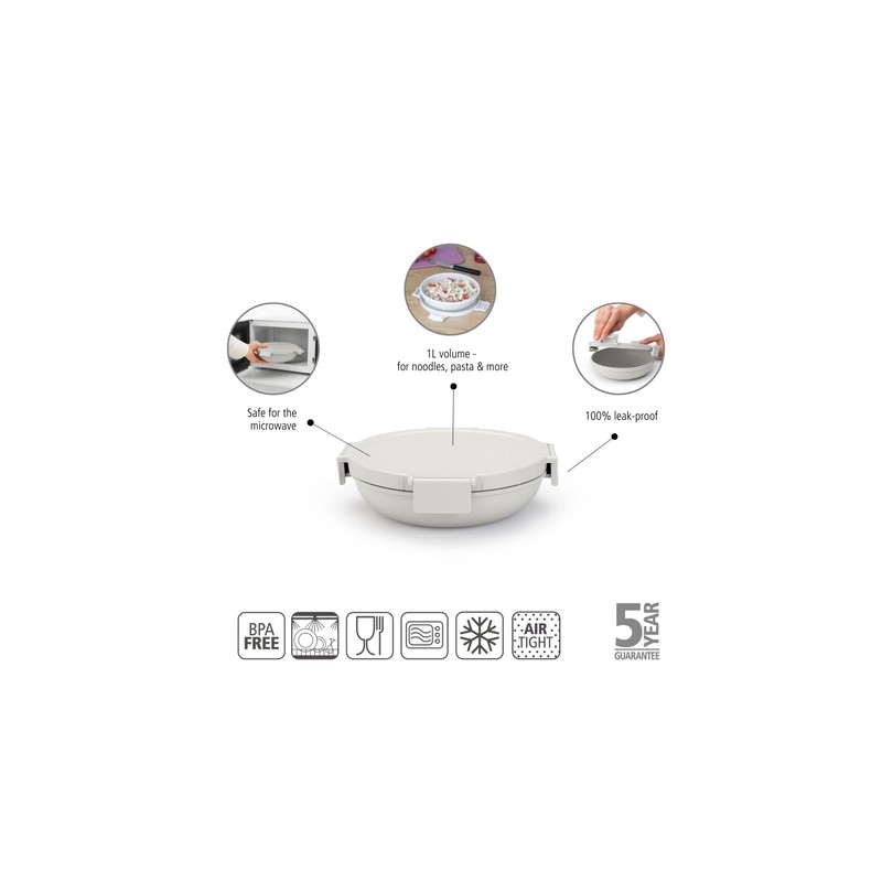 Brabantia Make & Take Lunch Bowl (Light Gray) 100% Leakproof,