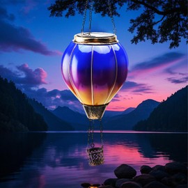 Petyoung Garten Ornamente Outdoor Solar Laterne, Heißluftballon Hängende Dekorative Lampe Schrittweise Sonnenuntergang Effekt Licht für Garten Terrasse Hof Baum Balkon