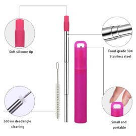 NAIVELY NAIVELY Metal Reusable Straws 3 Pack Collapsible Stainless Steel Drinking Straw Portable Telescopic Travel Straw, with Case and Cleaning Brush Foldable Pocket Straws
