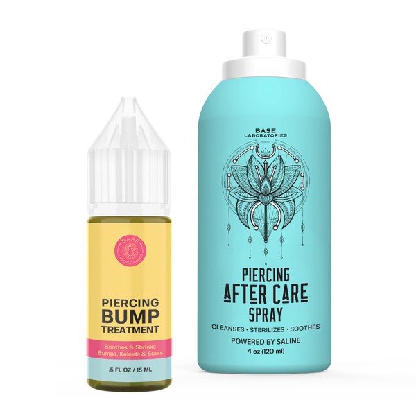 Base Labs Piercing Aftercare Spray Kit | Piercing Bump Solution (.5 oz) Plus Piercing Aftercare Spray (4oz) | Accelerate Healing & Soothe | Keloid Bump Removal | Saline Solution for Piercings & Bumps