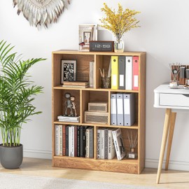 Giantex 7 Cube Bookcase, 4-Tier Freestanding Bookshelf w/ 7 Open Compartments, 2 Anti-Tipping Kits, Modern Display Cabinet, 41" Wood Cubby Storage Organizer for Living Room, Bedroom, Natural