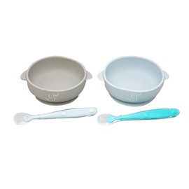 PAPU BABY Set Mis Primeros Platos - 2 Platos Hondos/Bowls y 1 Plato de Divisiones de silicón. Libres de BPA. Vajilla parta Bebés y niños pequeños. (AG-Gris)