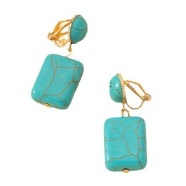Turquoise Drop Clip-On Earrings, Gold-Tone, Rectangle Stone, 1.5 cm Width