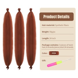 Marley Twist Hair Synthetic Springy Twist Hair Extensions Pre-fluffed Braiding Hair Wrapping Hair for Faux Locs 24 Inch Pack of 3