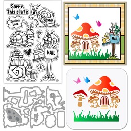 GLOBLELAND Witzige Schneckenpilz Klarsichtstempel Schneideformen Aus PET Malvorlagen Für Kartenherstellung Silikonstempel Aus Metallhaus Schablonen Aus PET Farbe Für DIY Scrapbooking