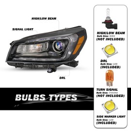 SOCKIR Halogen Type Headlight Assembly Fit for 2013-2016 GMC Acadia Projector LED DRL Tube OE Style Factory Headlamp Replacement Left Driver Side