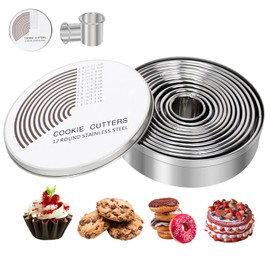 Obsoorth 12 Pcs Round Cookie Biscuit Cutter Set 1.0-4.4 Inch Stainless Steel Graduated Doughnut Cutter Metal Scone Pastry Cutter Professional Round Cookie Cutter for Baking, Sliver